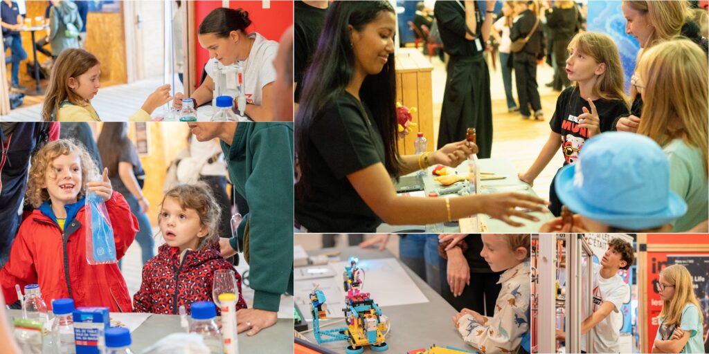 Children taking part in a hands-on science experiment at Explore – Experiment – Imagine! 2026 at the Foire du Valais.